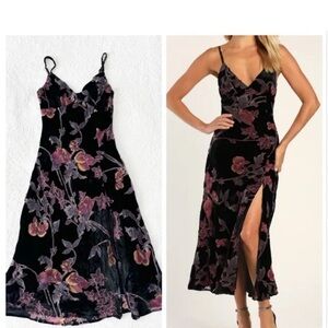 NWT 💖 Rachel Zoe Black and Pink Velvet Floral Midi Dress size 8